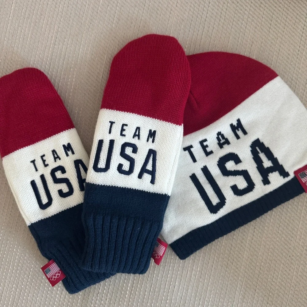 Team USA Kids Red and Blue Beanie and Mittens Set